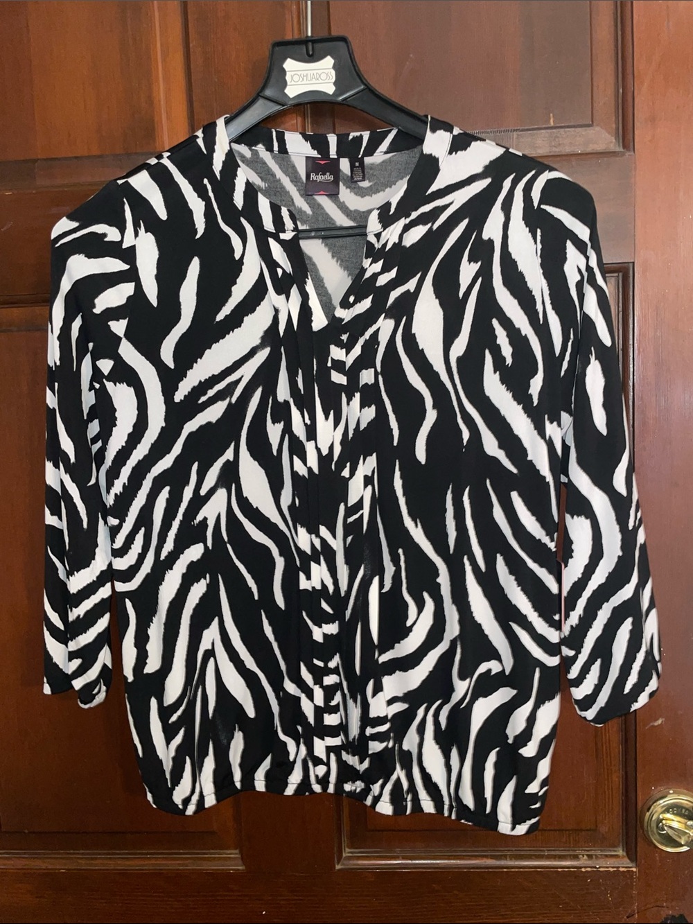 Rafaella Monochrome Zebra-Stripe V-Neck Blouse